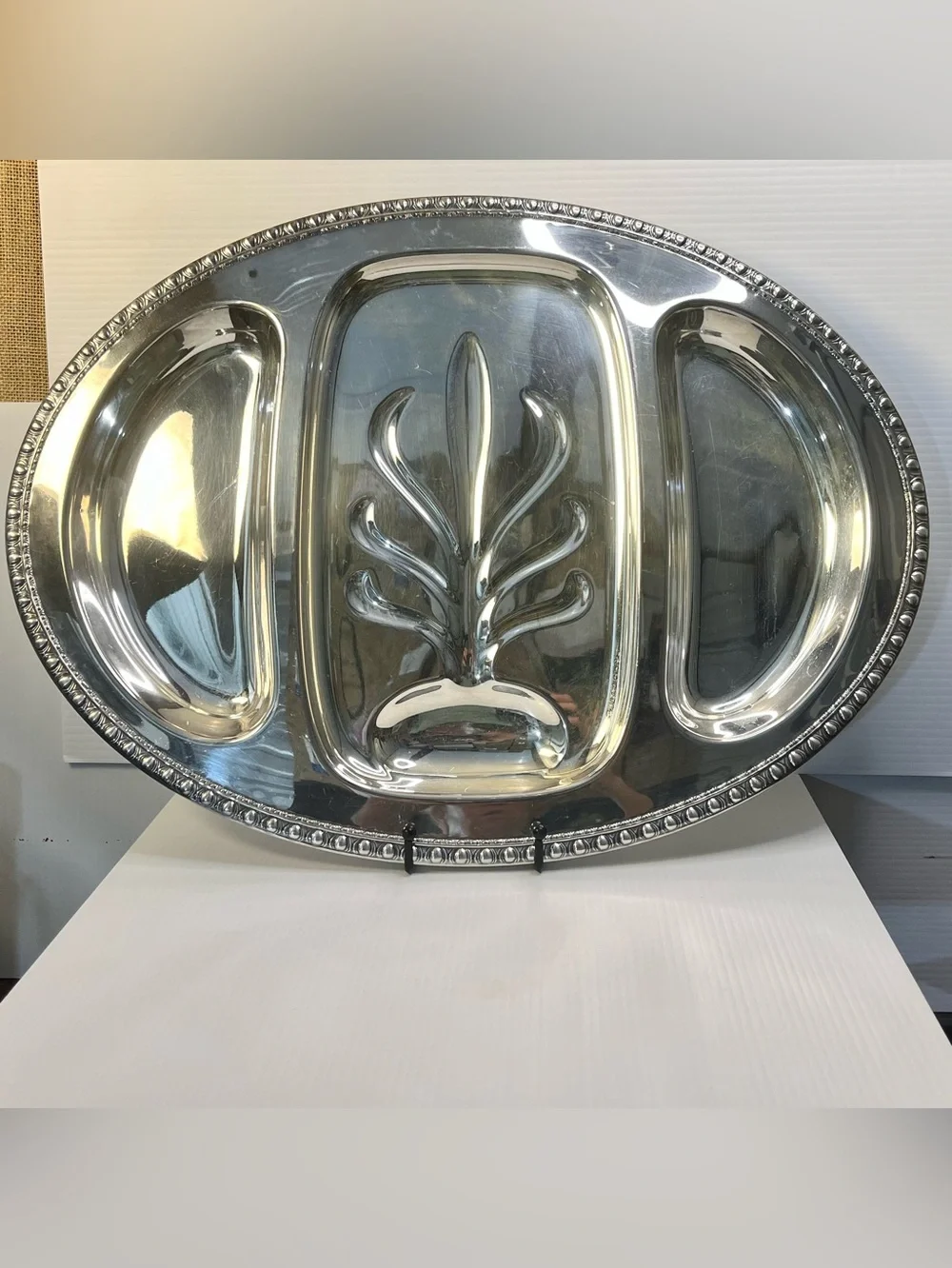 Vintage Wm Rogers & Sons Victorian Rose Carving Platter Spring Flower Large